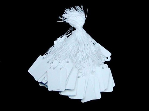 White colours strung tie tags - strung,