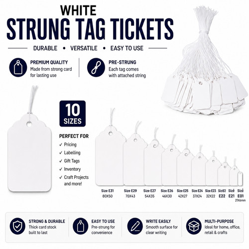 New white strung - strung, labels