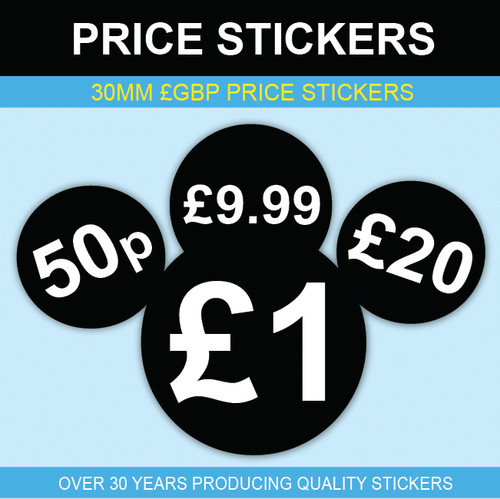 Black price stickers 30mm - £,