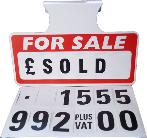 Red for sale sign board - for,