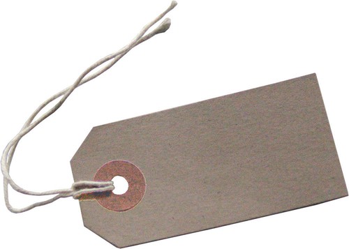 Brown strung tie tags - strung,